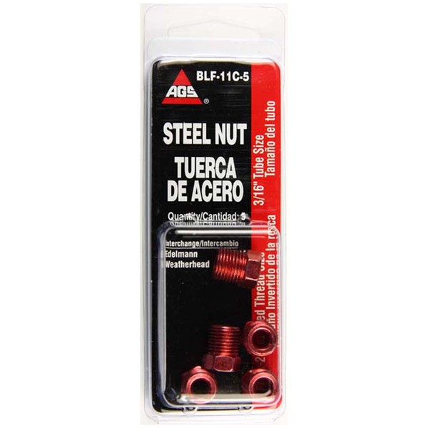 Ags Steel Tube Nut, 3/16 (7/16-24 Inverted), 5/card BLF-11C-5